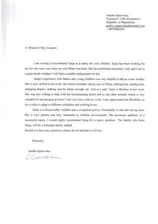 reference letter for a babysitter